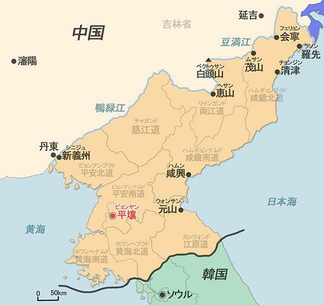 クリックして拡大。北朝鮮地図　製作アジアプレス