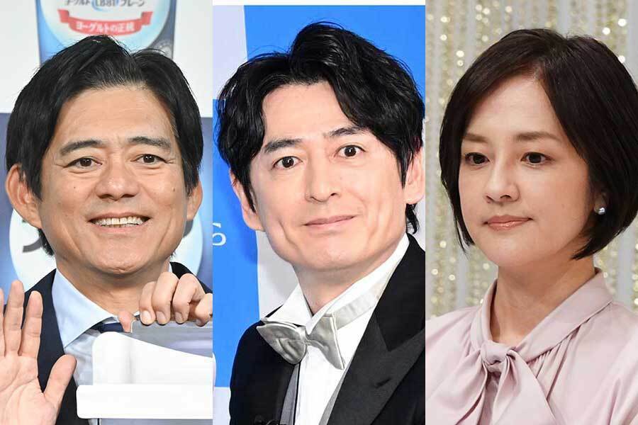 博多華丸・大吉の博多華丸、博多大吉、NHKの鈴木奈穂子アナ（左から）【写真：ENCOUNT編集部】