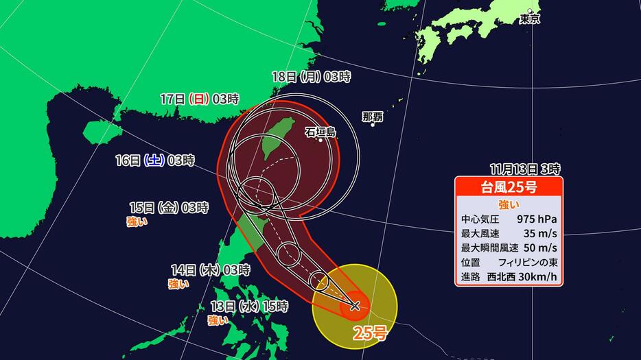 台風25号の進路予想図