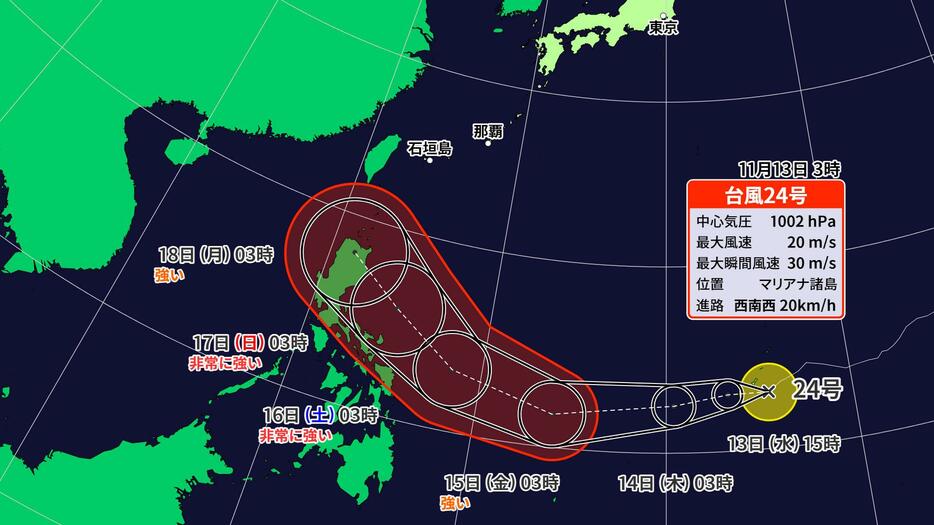 台風24号の進路予想図