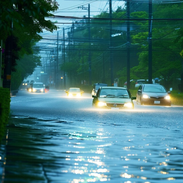 車が浸水し始めた時、どう対処しますか？！大雨による車への浸水を体験談がSNSで注目されました　※画像はイメージです（stock.adobe.com/Logmotion※AIによる生成画像）