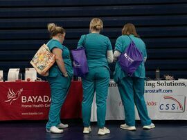 Attendees at a career fair at a community college in Bolivia, North Carolina. Photographer: Allison Joyce/Bloomberg