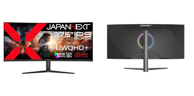 JAPANNEXT、UWQHD＋対応でR2300の37.5インチ湾曲IPS BLACKパネルを搭載したゲーミング液晶ディスプレイ発売