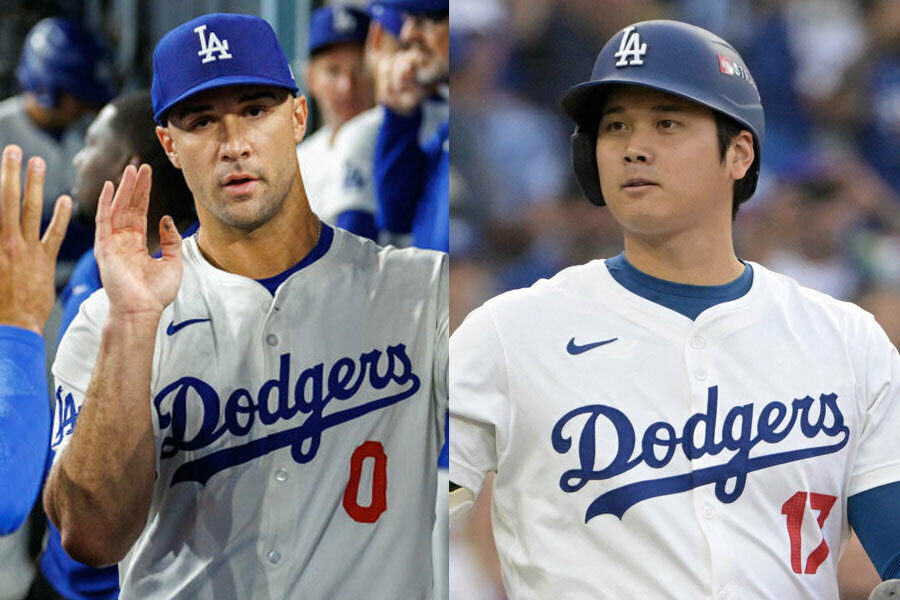 ドジャースのジャック・フラハティ（左）と大谷翔平【写真：Getty Images、ロイター】