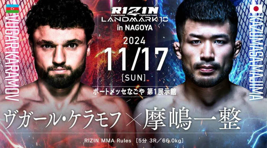 摩嶋一整（右）はケラモフとメインイベントで対戦する　（C）RIZIN FF