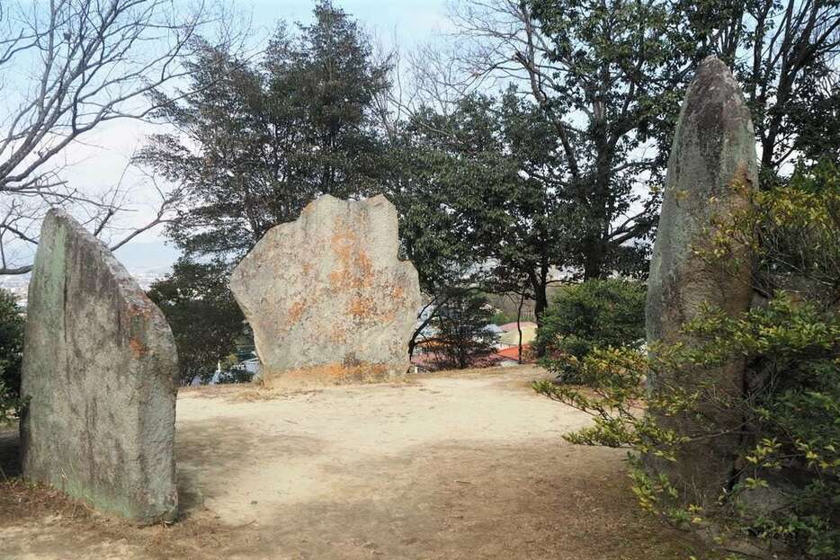 巨石が立ち並ぶ楯築墳丘墓の墳頂部から特殊器台の破片が出土した＝岡山県倉敷市