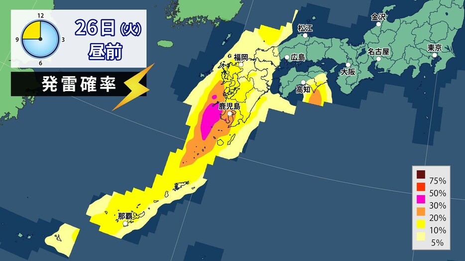 26日(火)昼前の発雷確率