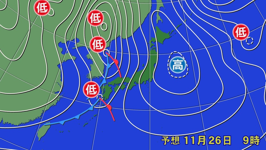 26日(火)午前9時の予想天気図