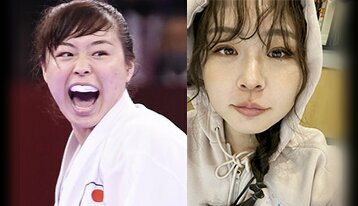 植草歩、選手時代（左）とモデルになった先月の写真（本人提供）