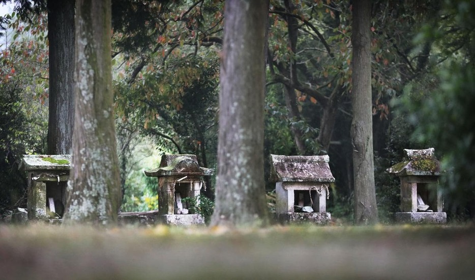 たくさんの祠(ほこら)がある鮭神社