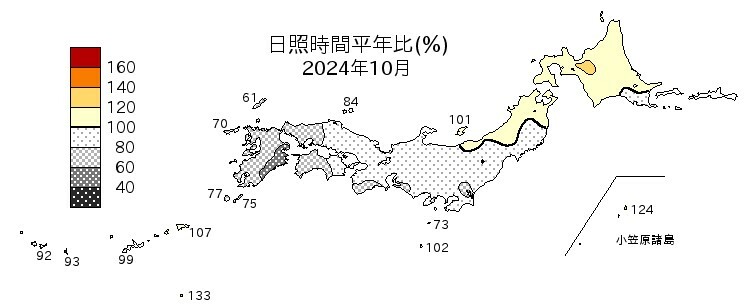 日照時間平年比　出典：気象庁HP