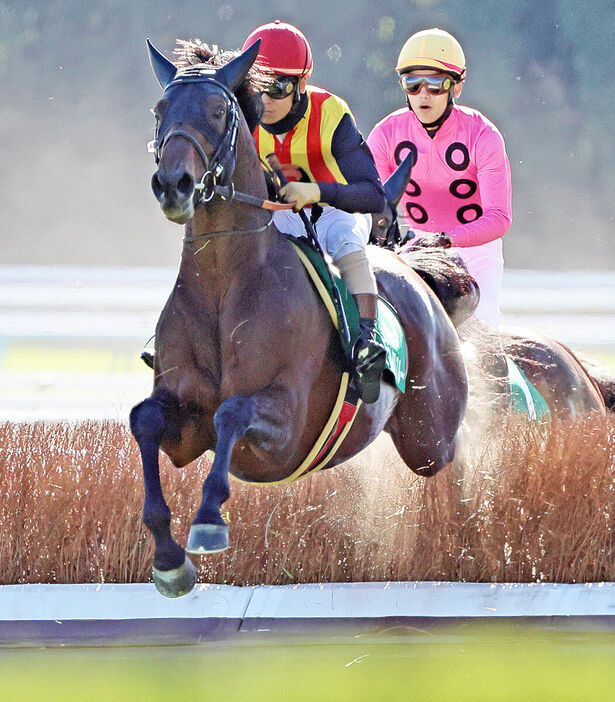 高田潤騎手騎乗のスマイルスルー（左）がアサクサゲンキに８馬身差をつけ人気に応える。　（カメラ・高橋　由二）