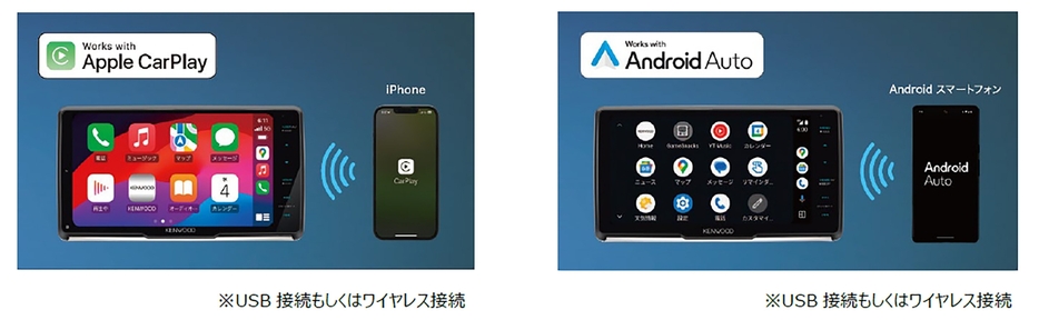 iPhoneはApple CarPlay、AndroidスマホはAndroid Autoと連携。どちらもワイヤレス接続が可能だ