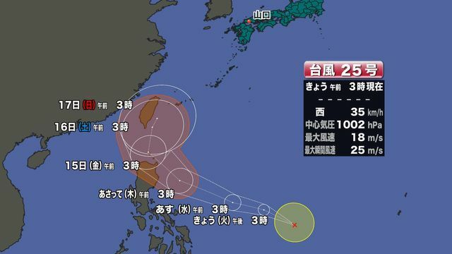 台風25号予想進路