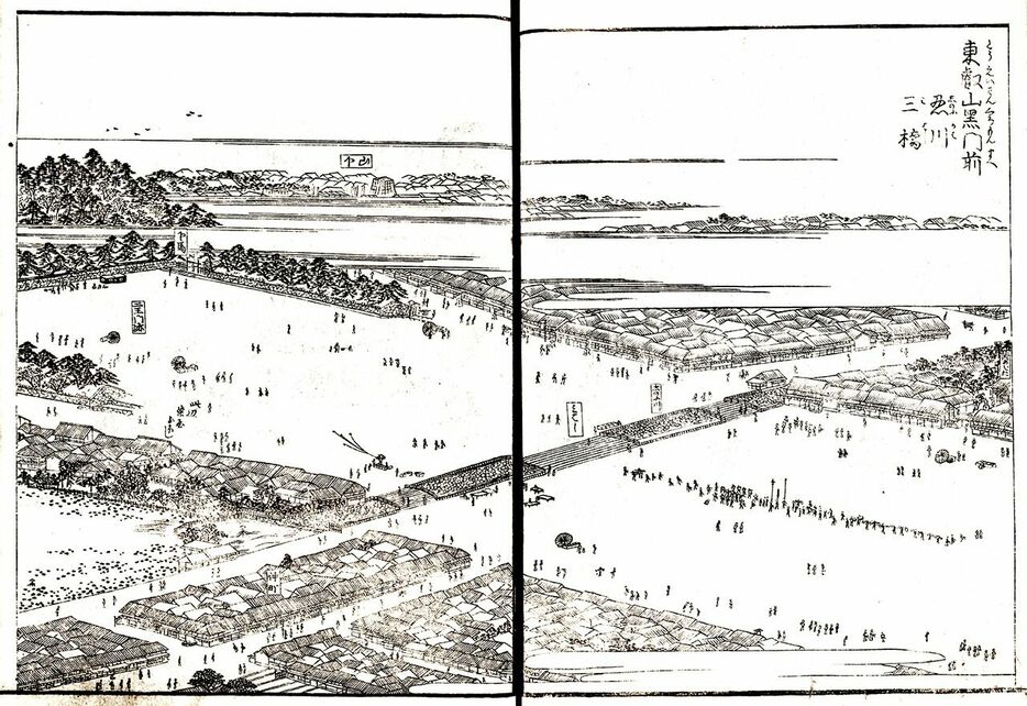 『江戸名所図会 東叡山黒門前』。江戸時代の上野広小路。国立国会図書館所蔵