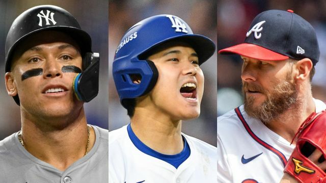 オールMLBチームのファーストチームに選出された左からアーロン・ジャッジ選手、大谷翔平選手、クリス・セール投手(写真：USA TODAY Sports/ロイター/アフロ)(写真：アフロ)