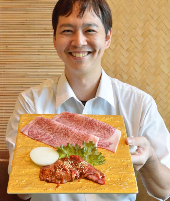 ひおき牛を使った特別ランチで提供する肉＝日置市の焼肉・たべもの処松風