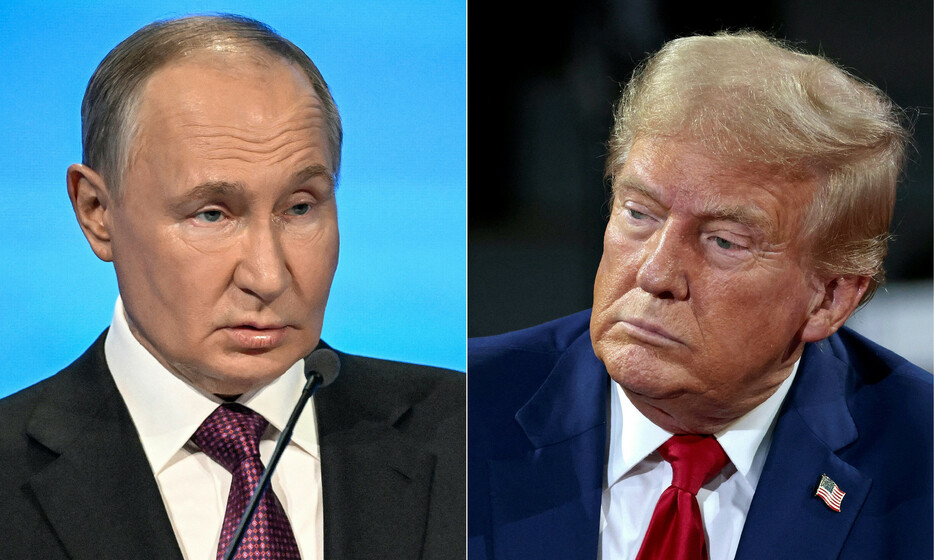 ロシアのペスコフ大統領報道官は１１日、プーチン大統領（左）とトランプ次期米大統領が電話会談したとの報道を否定した。