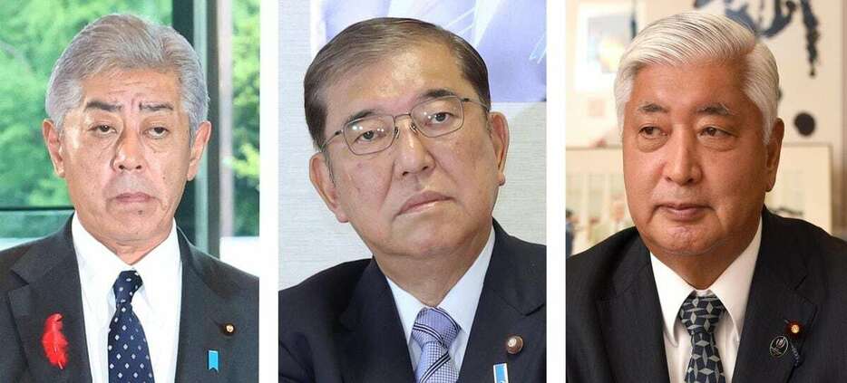 （左から）岩屋毅外相、石破茂首相、中谷元防衛相