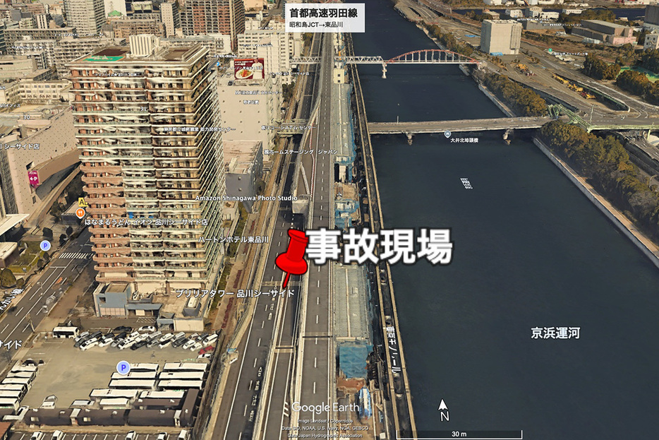 首都高速の事故現場（画像：Google Earth）