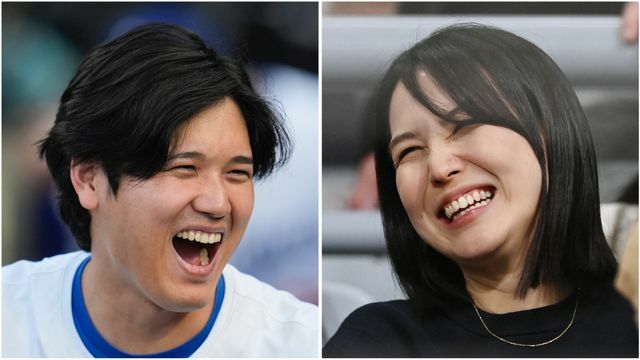 笑顔の大谷翔平選手【写真：AP/アフロ】、妻・真美子さん【写真：アフロ】