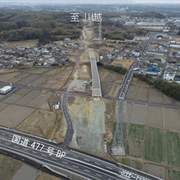 国道477号バイパスから川越方面の工事状況を見る。（画像：北勢国道事務所）