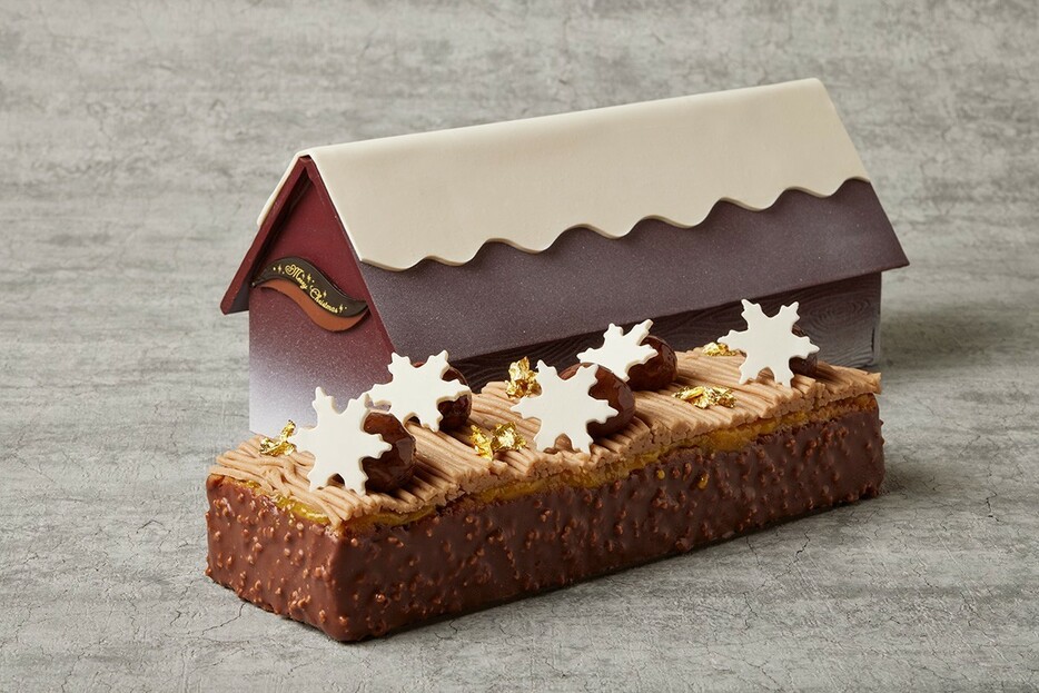 ▲ 「チョコレート シトラス チェスナッツケーキ」3万2000円（長さ31㎝、高さ14cm<ロングハウス>長さ28㎝、高さ8㎝<ケーキ部分>　※限定20台