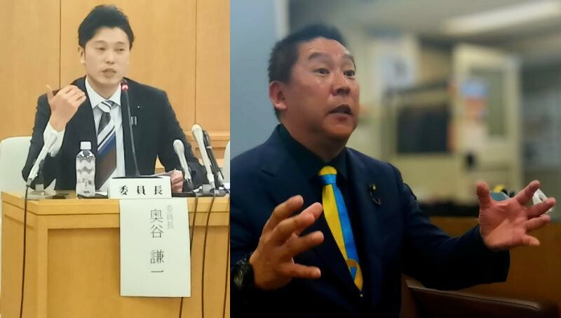 兵庫県議・奥谷謙一氏（左）と「NHKから国民を守る党」党首・立花孝志氏