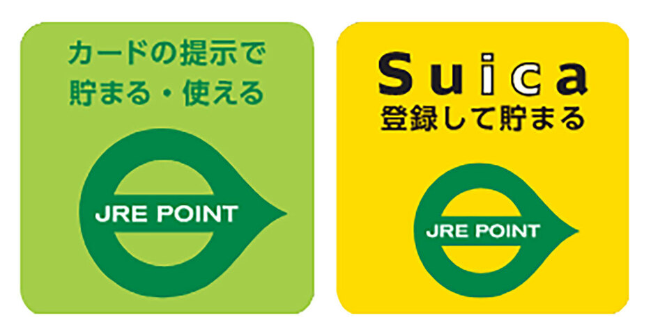 こちらが駅ビルに貼ってある緑色と黄色の「JRE POINT」ステッカー（画像はJR東日本公式サイトより引用）