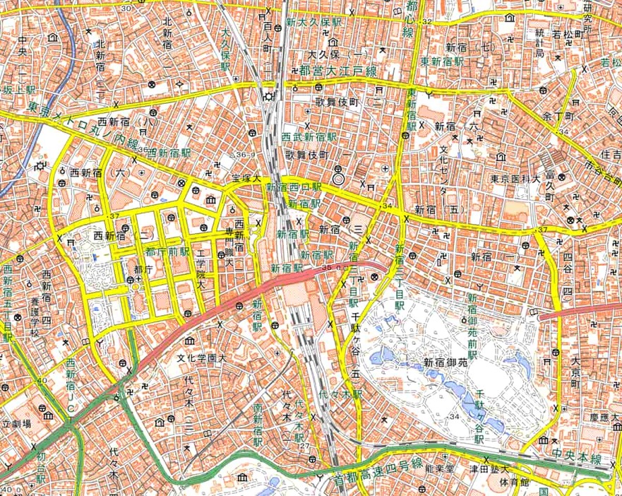 1978（昭和53）年までに角筈の地名は消えた（地理院地図 2024年8月26日DL）