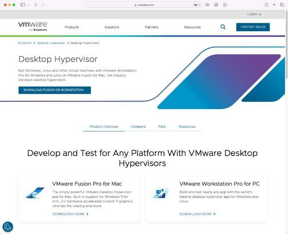 「VMware Fusion」「VMware Workstation」の製品ページ（出典：BroadcomのWebサイト）