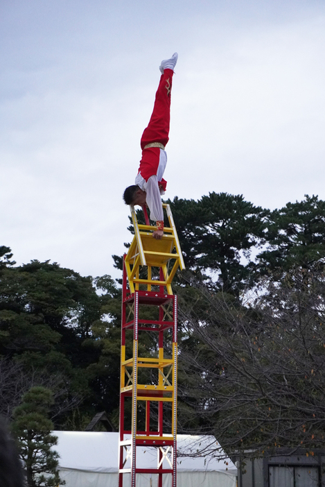 大道芸を披露する張海輪雑技団＝１日、静岡市