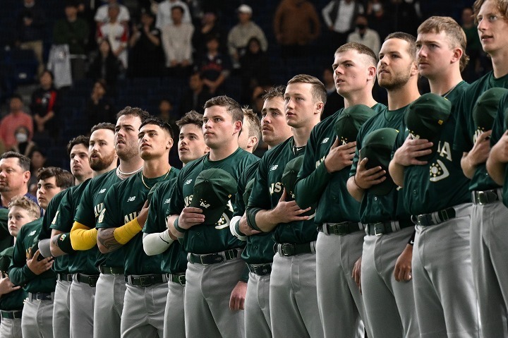 日本のお菓子論争に答えを出したオーストラリア代表（写真は昨年のアジアプロ野球チャンピオンシップ時のもの）。(C)Getty Images