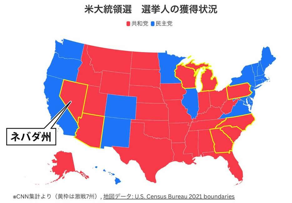 米大統領選　選挙人の獲得状況