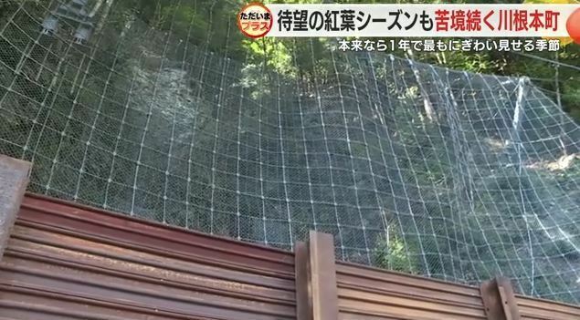 柵の上には今も落石が残る