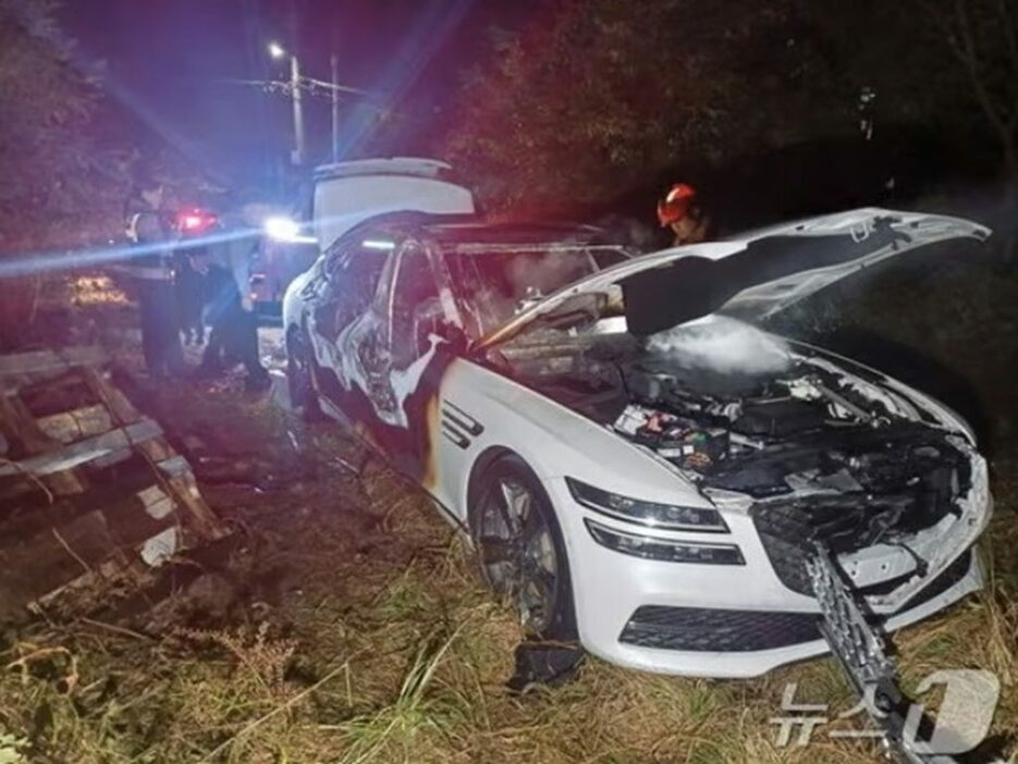 焼けた車両＝瑞山消防署提供(c)news1