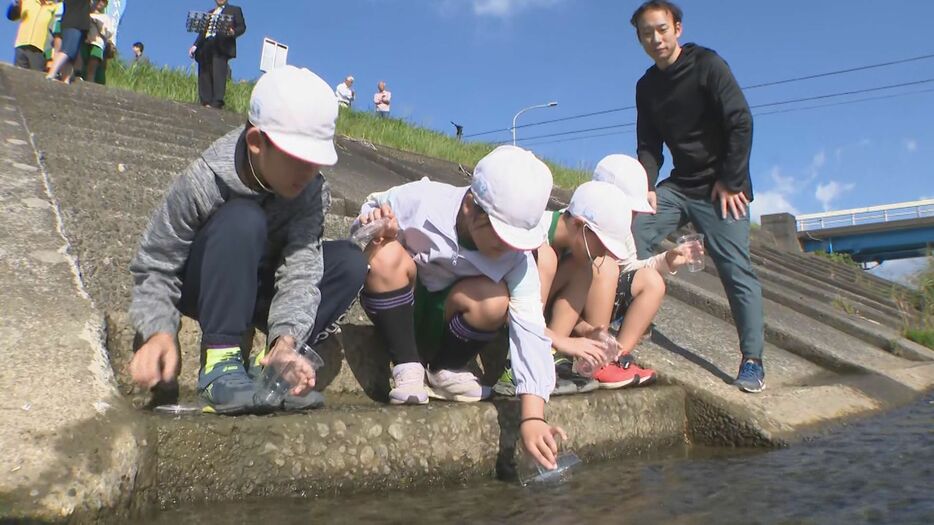 ゲンジボタルの幼虫を放流する子供たち 愛知県豊橋市