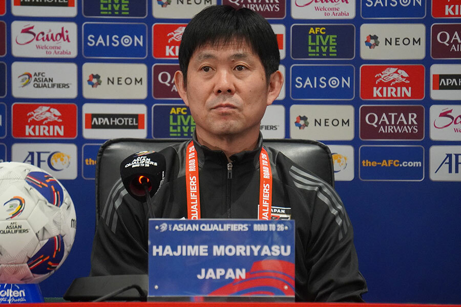 前日会見に臨んだ日本代表・森保一監督【写真：FOOTBALL ZONE編集部】