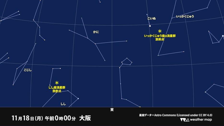 18日(月)午前0時の大阪の星空