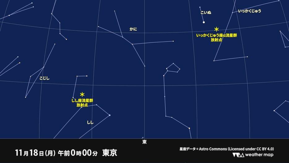 18日(月)午前0時の東京の星空