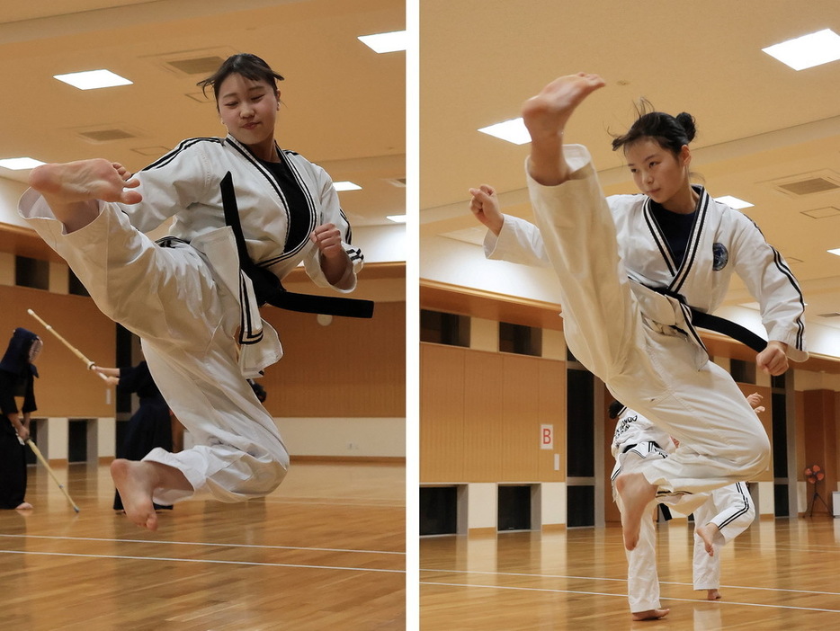 ３種目を制した橋本さん（右）と初優勝を果たした渡さん＝北松佐々町地域交流センター