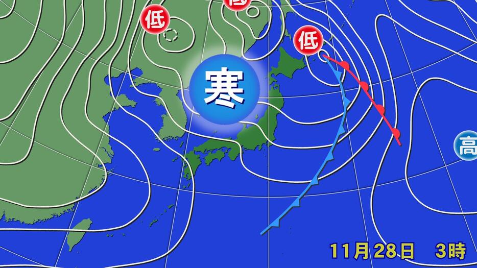 28日(木)午前3時の天気図