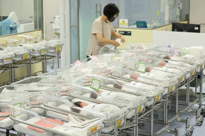 (写真：朝鮮日報日本語版) ▲新生児室で眠る新生児たち。写真＝ニュース1