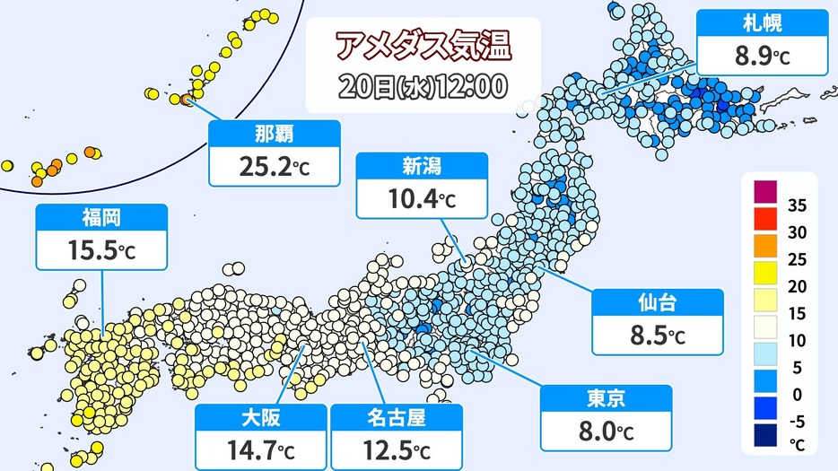 20日(水)正午の気温