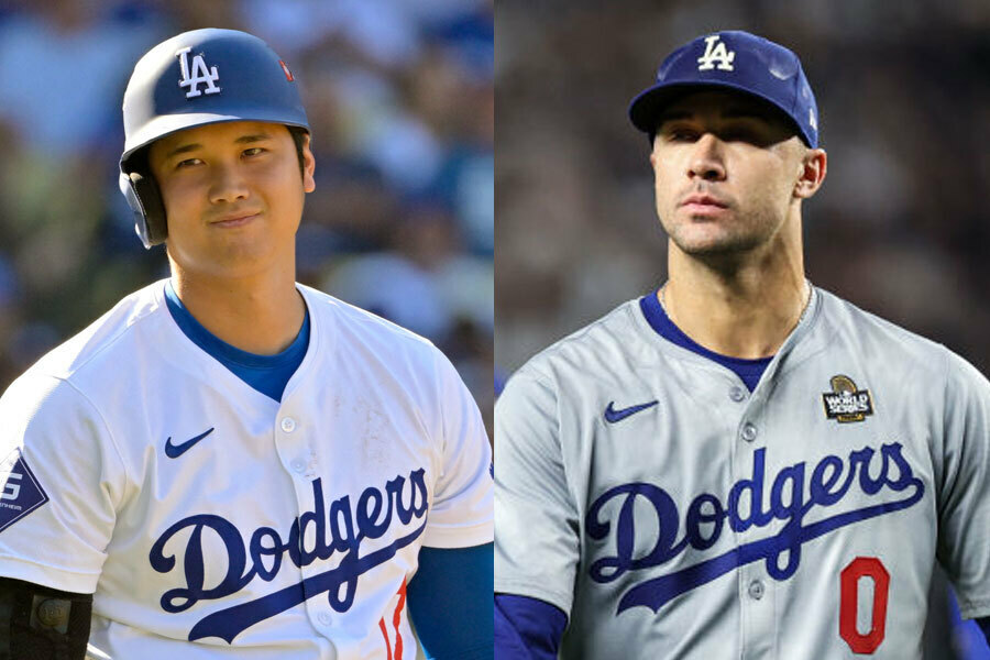 ドジャース・大谷翔平（左）とジャック・フラハティ【写真：ロイター、Getty Images】