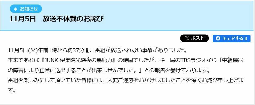 ラジオ関西の公式ホームページから