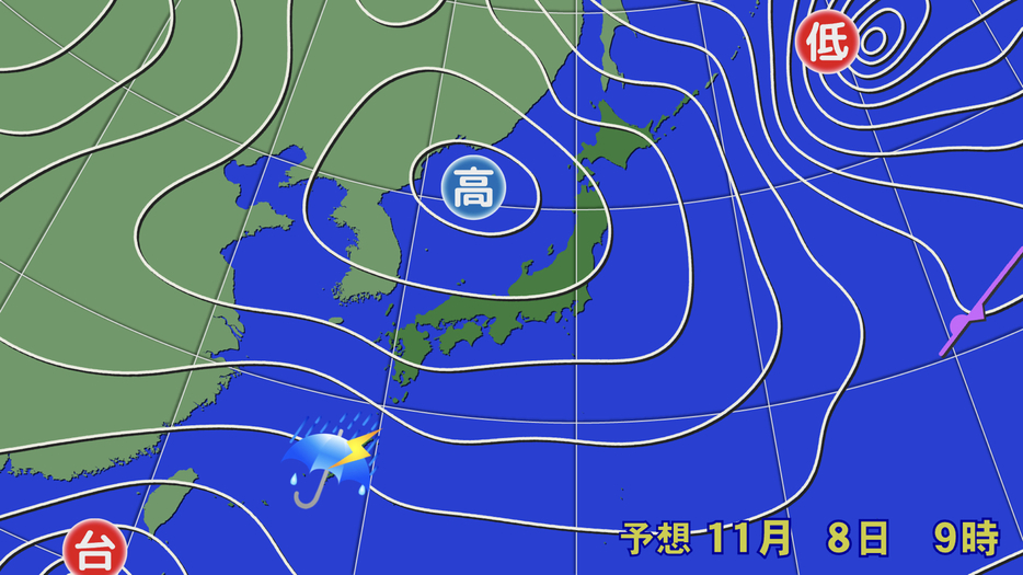 8日(金)午前9時の予想天気図