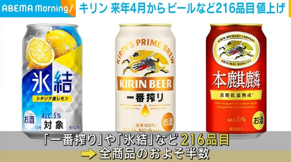 「一番搾り生ビール」や「氷結」