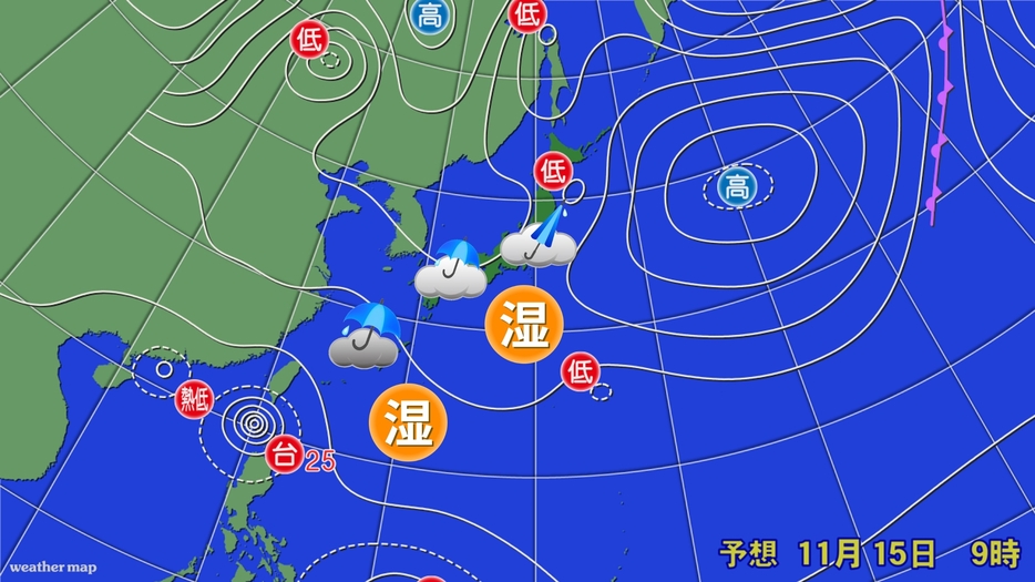 11月15日（金）午前9時の予想天気図