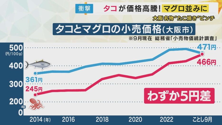 タコとマグロの小売り価格（大阪市）